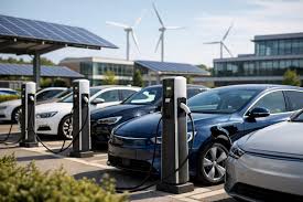 An electric car charging at a smart charging station