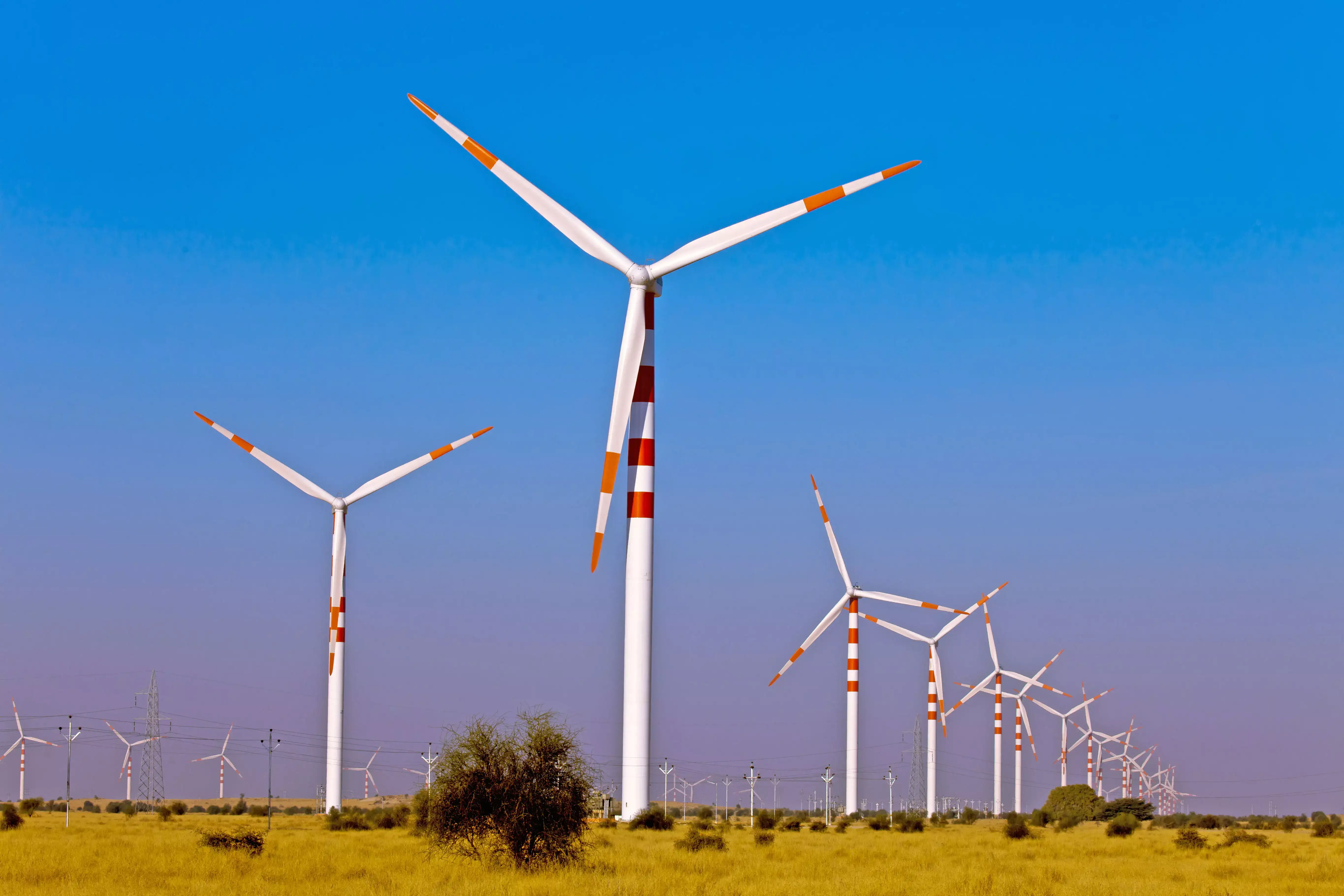 Wind turbines producing electricity