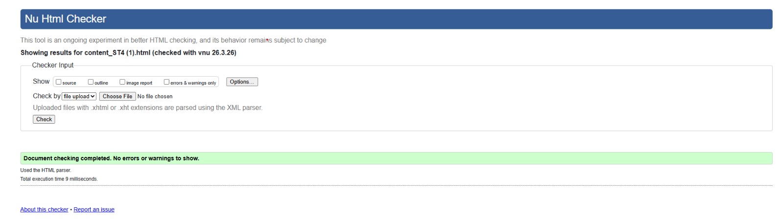 W3C validation result for content_ST4.html showing no errors