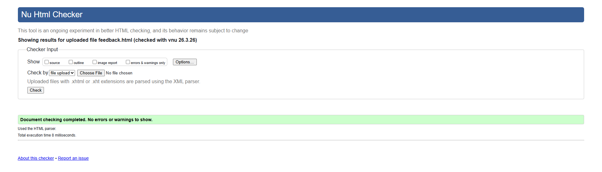 W3C Validation Result for Feedback Page
