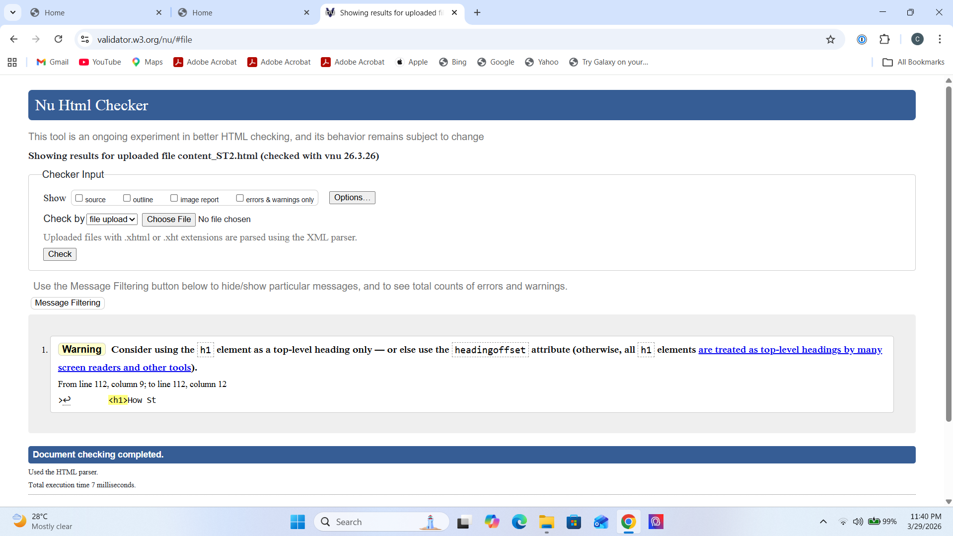 W3C validation screenshot for content_ST2.html showing no errors